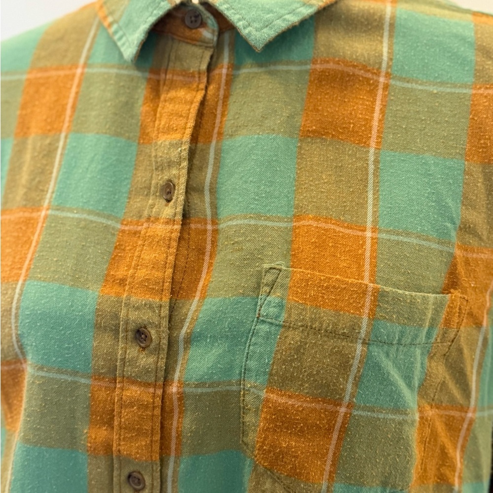 Prana Plaid Button-Up Shirt in Green and Orange - Picture 2 of 7